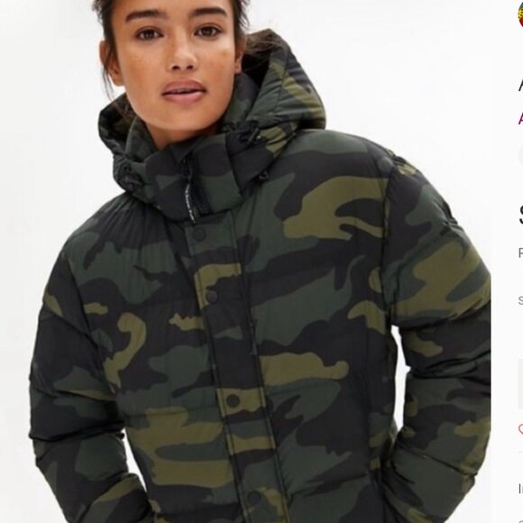 Aritzia TNA The Super Puff green camo puffer coat warm neutral M - Picture 12 of 12